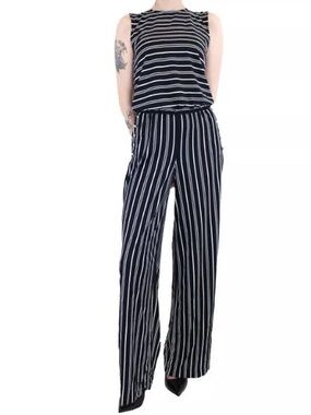 Lauren by Ralph Lauren Navy & White Striped Sleeveless Wide-Leg Jumpsuit Size S
